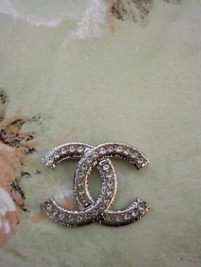 Silver Crystal Interlocking CC Brooch